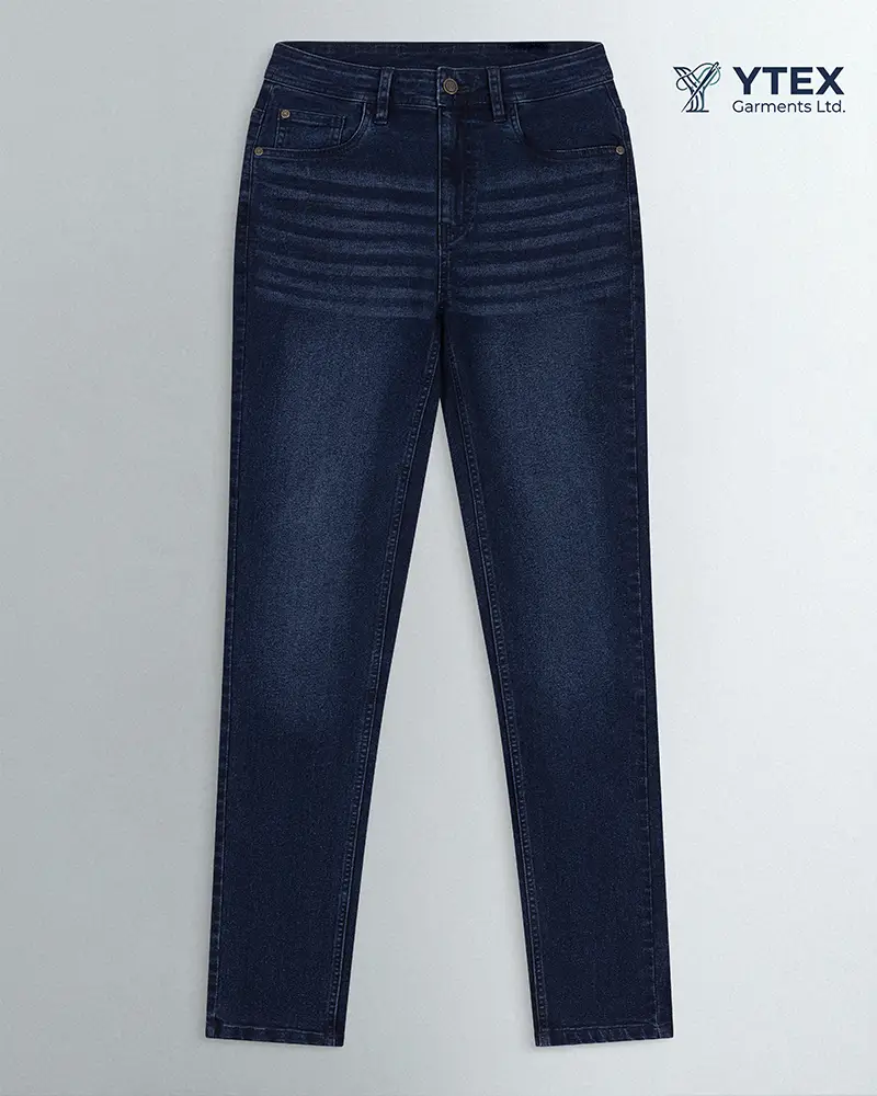 Dark whisker straight denim pant front view