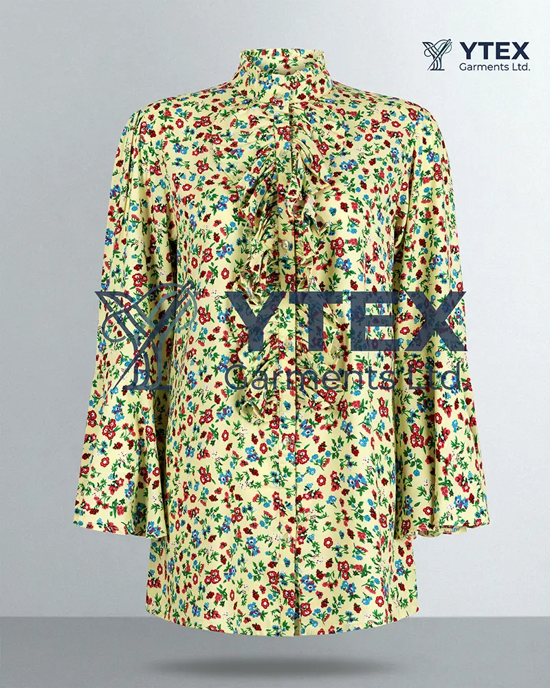 Floral ruffle blouse front view