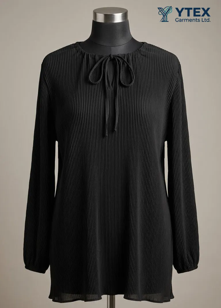 Tie-neck blouse with long balloon sleeves — Just Denim by Ytex Garments